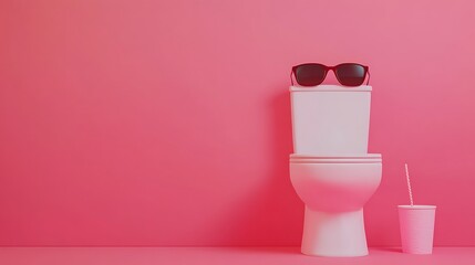 Fun and Quirky Toilet with Sunglasses and Cup