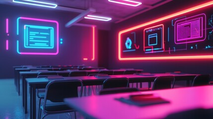 Futuristic Classroom with AI Learning Tools