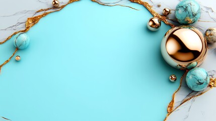 Fototapeta premium Abstract Blue and Gold Background with Marble and Metallic Spheres
