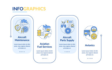 Aviation management services rectangle infographic vector. Aircraft maintenance, logistics. Data visualization with 4 steps. Editable rectangular options chart. Lato-Bold, Regular fonts used