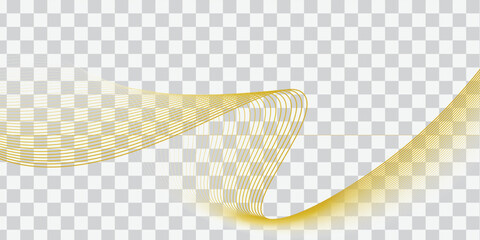 Abstract vector wavy lines flowing smooth curve gold gradient color on transparent background in concept of luxury, technology
