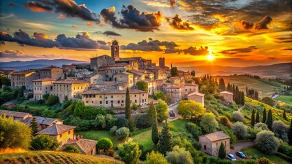 Enchanting Portrait Photography of Colle di Val d'Elsa in Tuscany, Italy, Showcasing the Beauty of Historic Architecture and Scenic Landscapes in Golden Hour Light
