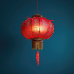 Obraz premium generated illustration of red Chinese lanterns hanging on a wall against blue background
