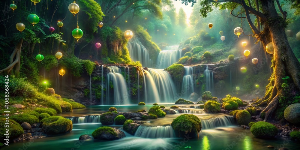 Aufkleber enchanting surreal waterfall in a dreamlike forest setting with luminous colors and mystical element