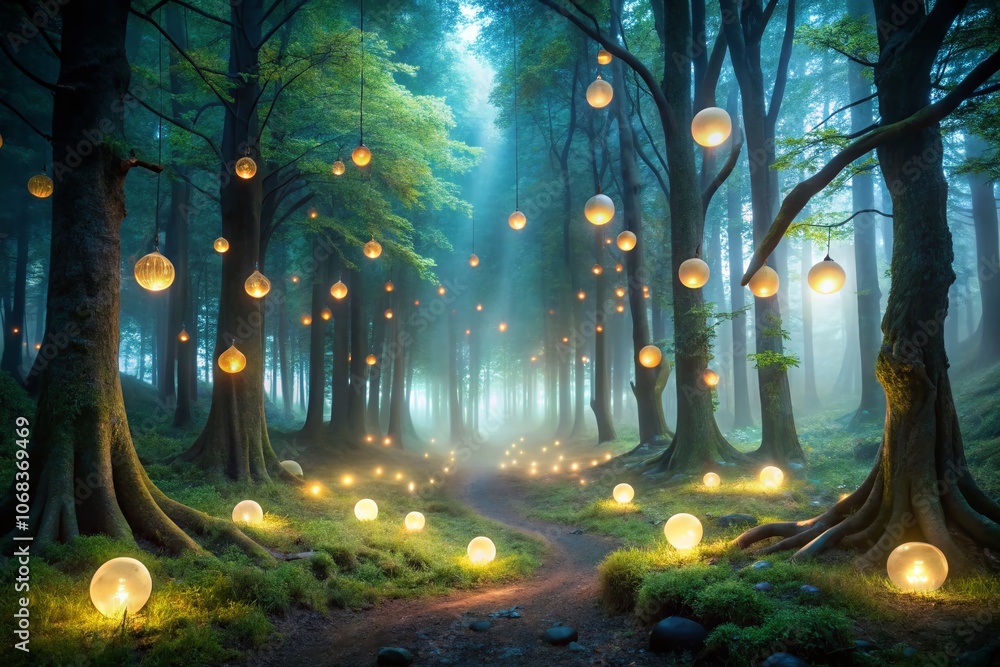 Aufkleber enigmatic lichtgeister glowing in a mystical forest setting with high depth of field and ethereal li