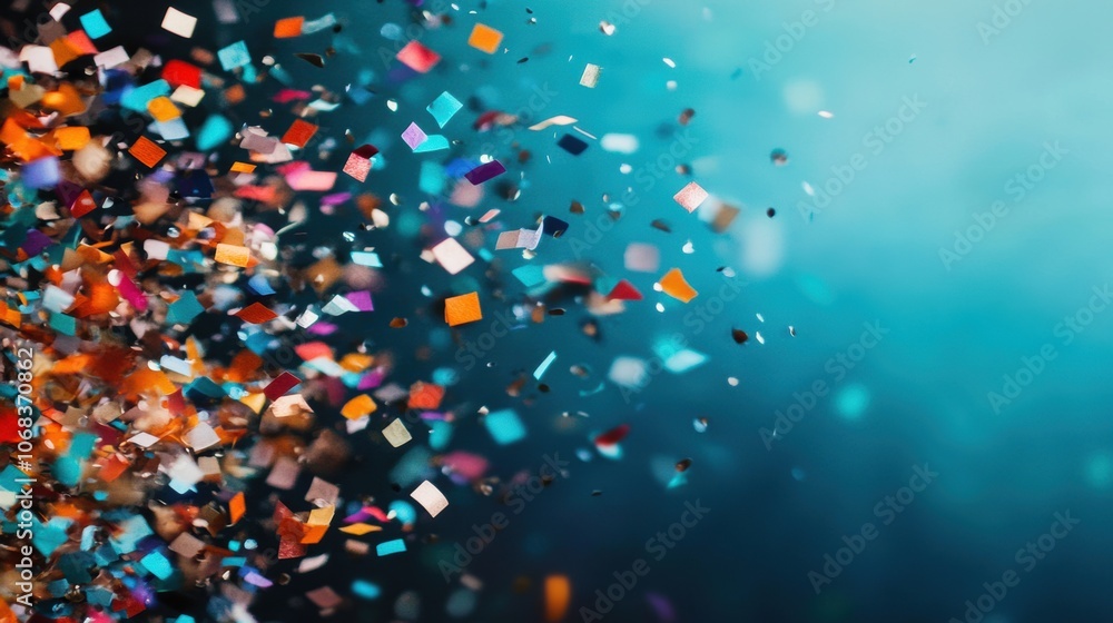 Poster brightly colored confetti rains down against a soft gradient background, perfect for adding joy to a