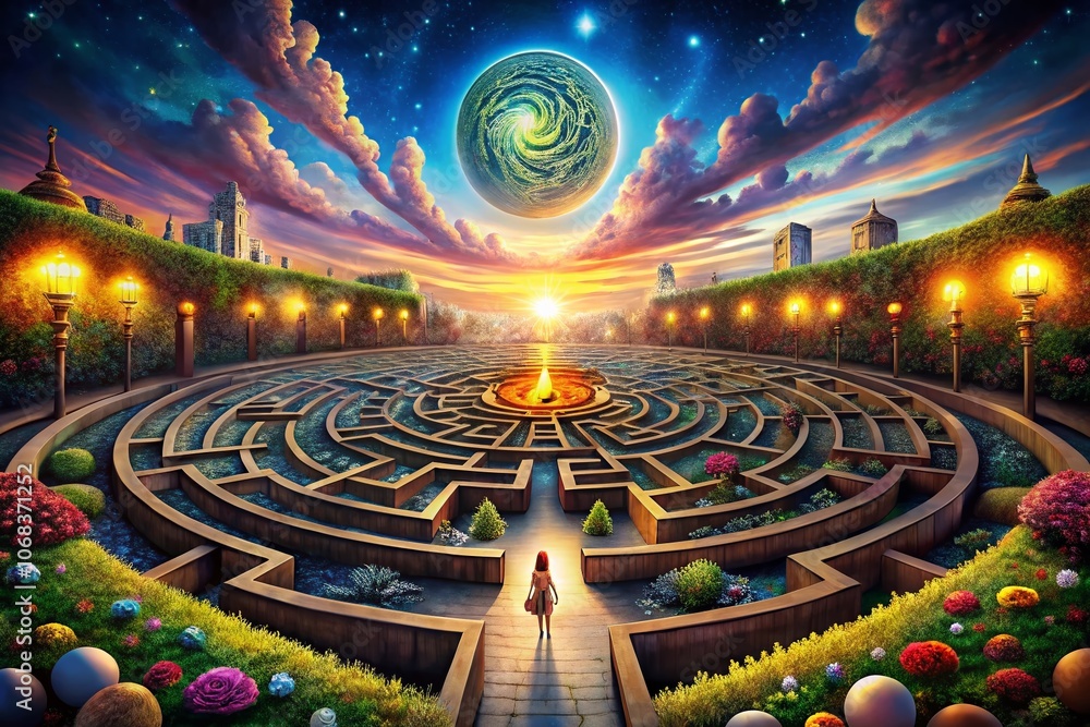 Poster exploring the intricate maze of thoughts: a panoramic view of mindful reflection and cognitive compl