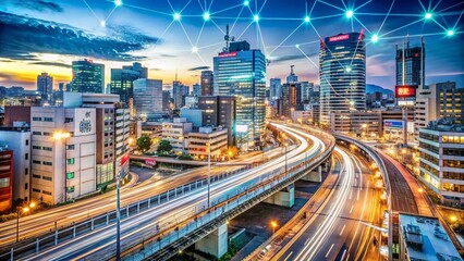 Naklejka premium Exploring the Intersection of Social Infrastructure and IoT in Autonomous Transportation: A Double Exposure Perspective on Japan's Future Connectivity