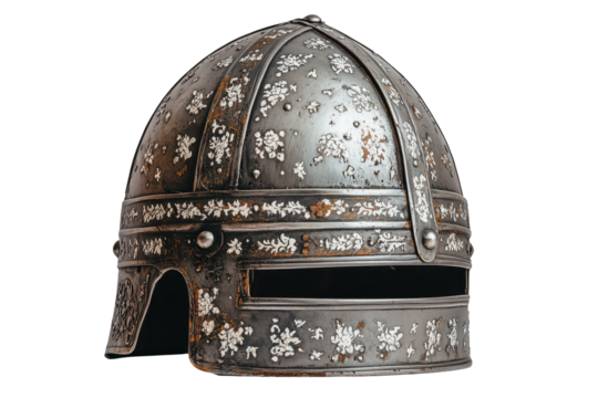 Antique helmet set against a  highlights its intricate designs