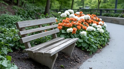 The peaceful garden in the park is a serene oasis filled with vibrant, blooming flowers in a variety of colors