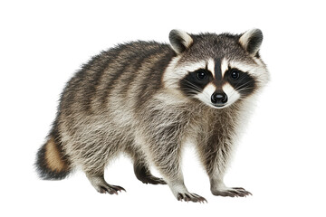 Fototapeta premium A curious raccoon standing alone against a pure 