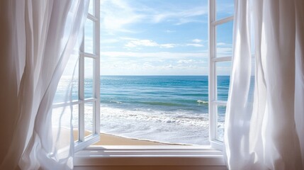 Serene Ocean View Through Open Window