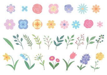 春の花と葉っぱ　イラストセット　