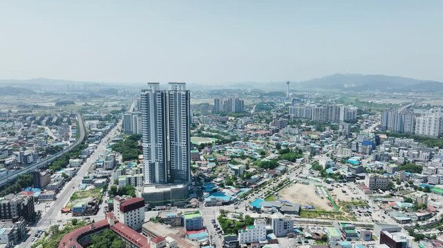 The city center of Asan from the aerial view