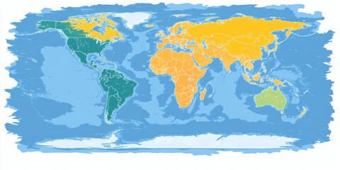 World Map with Colored Continents.