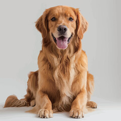 Fototapeta premium Portrait of a golden retriever dog on a gray background. 