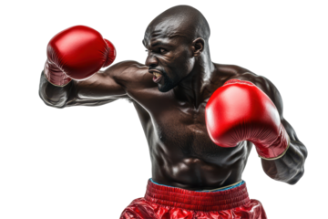 A powerful boxer showcasing technique with red gloves 
