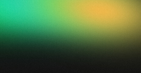 Abstract vignette color gradient grainy backdrop design. Orange green color dark vibrant shaped noisy gradient, glowing color flow, bright shine, noise texture, cover, banner, poster