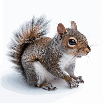 Portrait of a grey squirrel on a white background, isolated. 