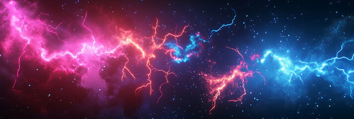 Fototapeta premium Multi-colored lightning, panorama wallpaper, the beauty of natural phenomena