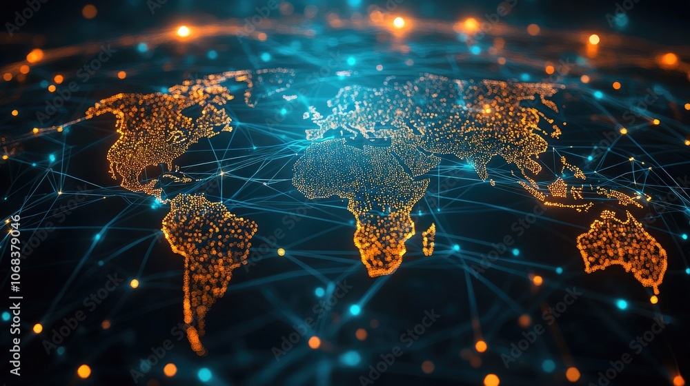 Poster world map with glowing lines. a network representing global connectivity and communication.