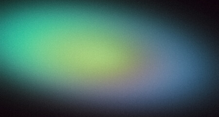 Abstract vignette color gradient grainy backdrop design. Blue green color dark vibrant shaped noisy gradient, glowing color flow, bright shine, noise texture, cover, banner, poster