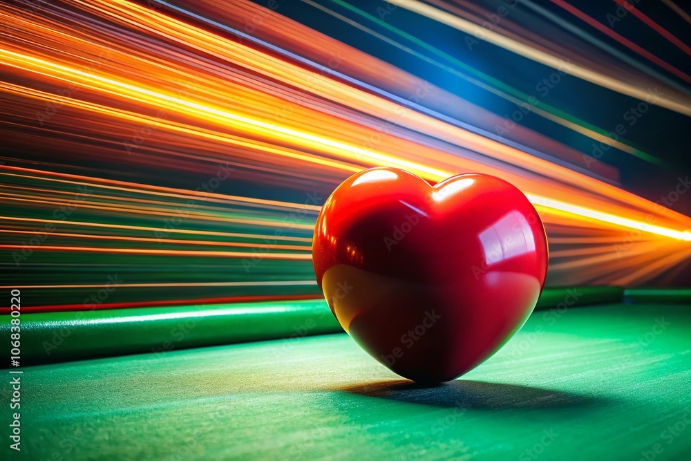 Poster heart-shaped billiard ball on a table - long exposure shot creating a unique banner design with copy