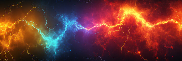 Fototapeta premium Multi-colored lightning, panorama wallpaper, the beauty of natural phenomena