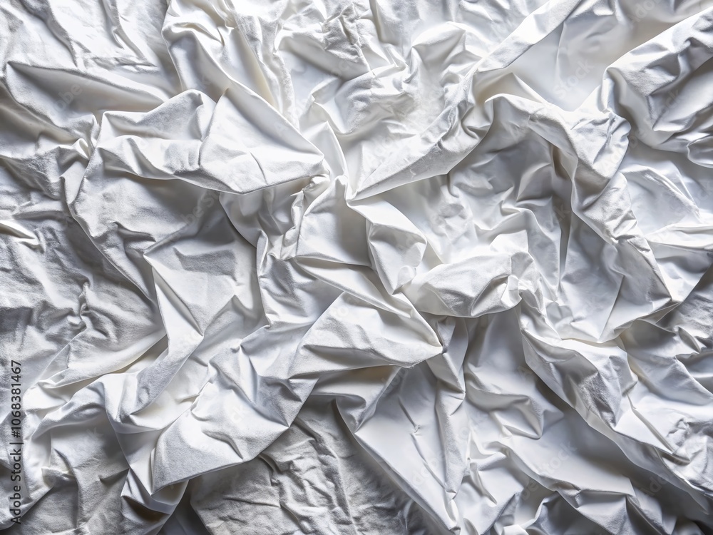 Poster high-resolution drone photography of a white crumpled paper texture showcasing intricate patterns an