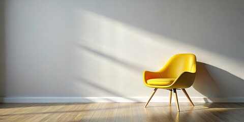 Stylish Yellow Chair Against Minimalist Wall - Modern Interior Design, Drone Photography, Colorful Decor, Contemporary Furniture, Aesthetic Living Spaces, Home Decor Inspiration