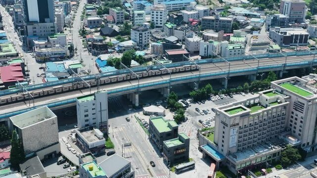 Onyangoncheon station in Asan from the aerial view