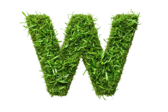 Green letter W made of grass for environmental themes