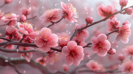 Obraz premium Close-Up of Cherry Blossoms in Full Bloom with Soft Pink Petals