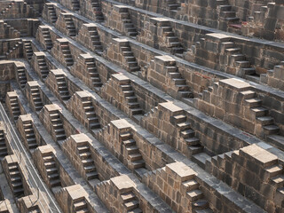 Detail steps of the Chand Baori Stepwell ancient deepest and largest stepwells of India