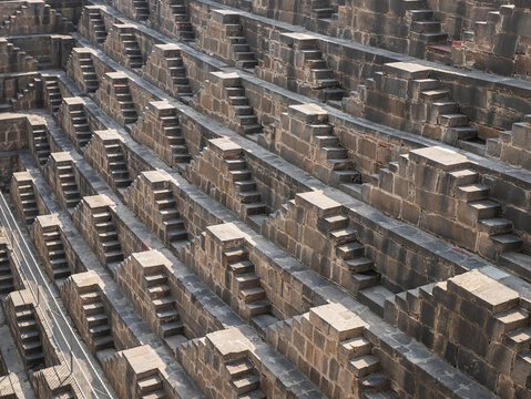 Detail steps of the Chand Baori Stepwell ancient deepest and largest stepwells of India