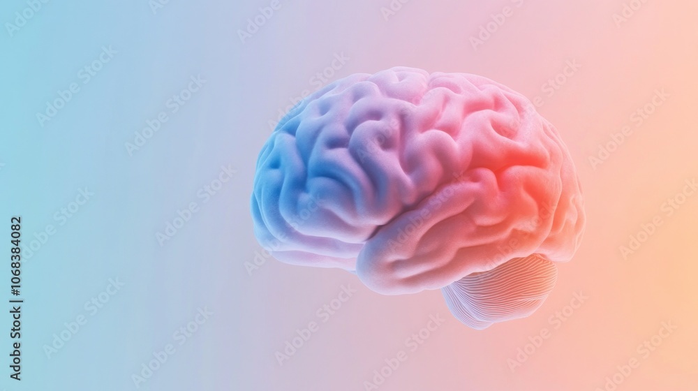 Poster brain image with red and blue lighting contrasts on gradient background intellectual concept copy sp