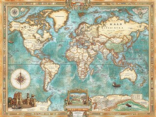 Naklejka premium Vintage World Map.