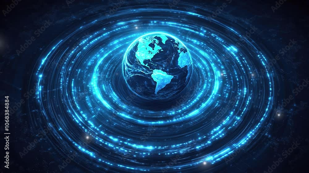 Poster global network and connectivity concept. abstract blue planet earth with digital connection lines. t