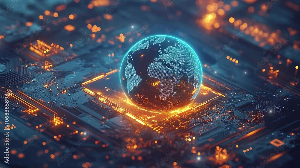 Poster global network and connectivity concept. abstract blue planet earth with digital connection lines. t