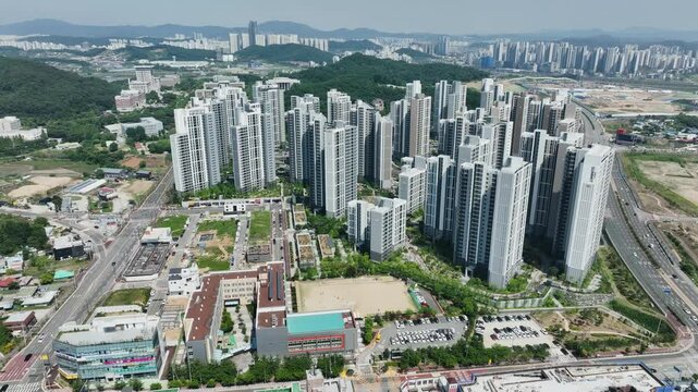 The city center of Asan from the aerial view