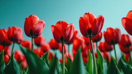 Naklejka premium Vibrant Tulip Field in Spring: A Colorful Display of Nature's Beauty