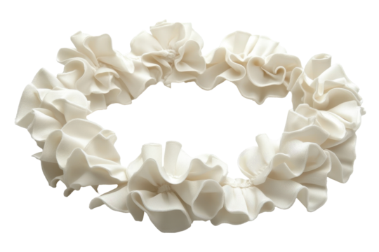 Ruffled seam trim detail on a chaotic white fabric background