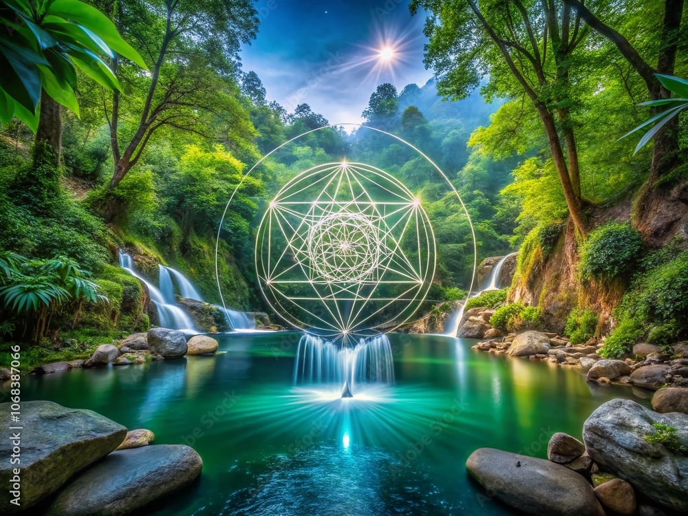 Poster long exposure sacred geometry: a mesmerizing blend of light trails and intricate patterns in a tranq
