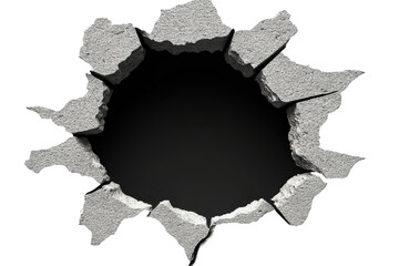 Bullet hole penetrates concrete structure creating an opening in a wall