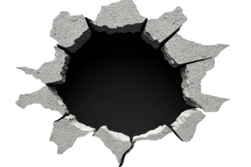 Bullet hole penetrates concrete structure creating an opening in a wall