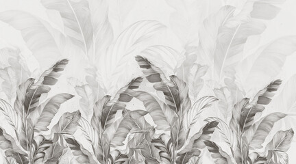 Wallpaper, tropical leaves, palm leaves, banana leaves. A mural for the walls.