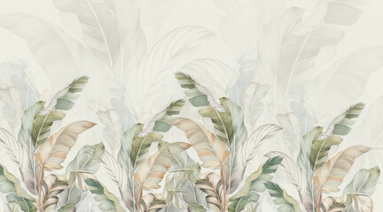 Wallpaper, tropical leaves, palm leaves, banana leaves. A mural for the walls.