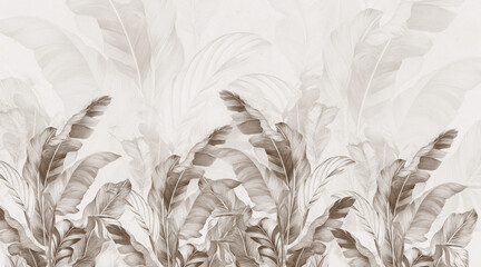 Wallpaper, tropical leaves, palm leaves, banana leaves. A mural for the walls.