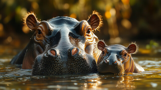 The hippopotamus (Hippopotamus amphibius) has a bulky body on stumpy legs, an enormous head, a short tail, and four toes on each foot. The second largest land animal, after the elephant, the hippo lea