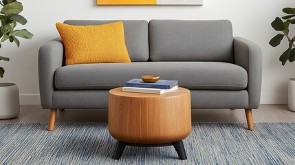 Modern Living Room Interior Cozy Sofa Wooden Coffee Table Home Decor